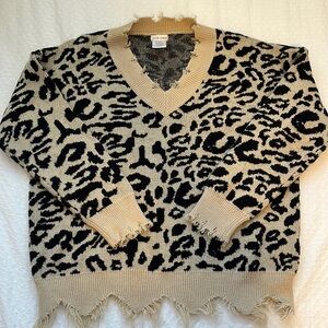 Cheetah frayed sweater, size small, super soft!